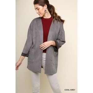 Umgee 3/4 Rolled Sleeve Suede Open Front Jacket